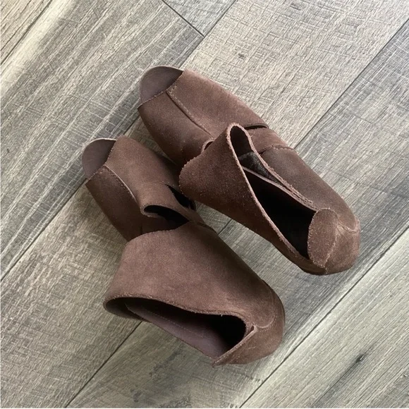 Pedro Garcia Brown Suede Leather High Heel Open Toe Booties Size 41.5